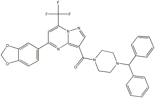 3-[(4-benzhydryl-1-piperazinyl)carbonyl]-5-(1,3-benzodioxol-5-yl)-7-(trifluoromethyl)pyrazolo[1,5-a]pyrimidine Struktur