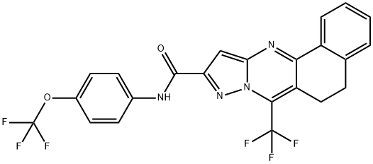 N-[4-(trifluoromethoxy)phenyl]-7-(trifluoromethyl)-5,6-dihydrobenzo[h]pyrazolo[5,1-b]quinazoline-10-carboxamide Struktur