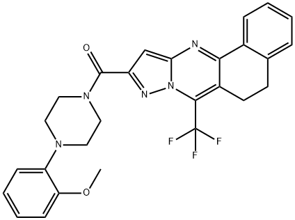 10-{[4-(2-methoxyphenyl)-1-piperazinyl]carbonyl}-7-(trifluoromethyl)-5,6-dihydrobenzo[h]pyrazolo[5,1-b]quinazoline Struktur