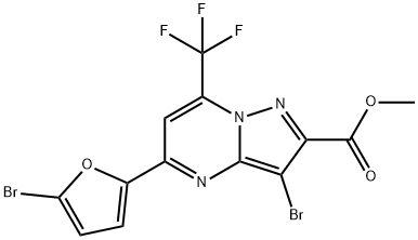 methyl 3-bromo-5-(5-bromo-2-furyl)-7-(trifluoromethyl)pyrazolo[1,5-a]pyrimidine-2-carboxylate Struktur