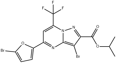 isopropyl 3-bromo-5-(5-bromo-2-furyl)-7-(trifluoromethyl)pyrazolo[1,5-a]pyrimidine-2-carboxylate Struktur