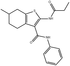 6-methyl-N-phenyl-2-(propionylamino)-4,5,6,7-tetrahydro-1-benzothiophene-3-carboxamide Struktur