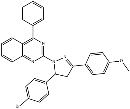 2-{5-(4-bromophenyl)-3-[4-(methyloxy)phenyl]-4,5-dihydro-1H-pyrazol-1-yl}-4-phenylquinazoline Struktur