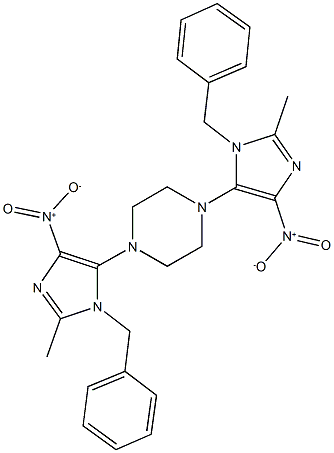 1,4-bis{1-benzyl-4-nitro-2-methyl-1H-imidazol-5-yl}piperazine Struktur