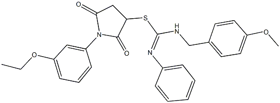 1-(3-ethoxyphenyl)-2,5-dioxo-3-pyrrolidinyl N-(4-methoxybenzyl)-N'-phenylimidothiocarbamate Struktur