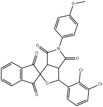 1-(2,3-dichlorophenyl)-5-(4-methoxyphenyl)-3a,6a-dihydrosprio[1H-furo[3,4-c]pyrrole-3,2'-(1'H)-indene]-1',3',4,6(2'H,3H,5H)-tetrone Struktur