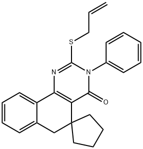 3-phenyl-2-(prop-2-enylsulfanyl)-5,6-dihydro-4(3H)-oxospiro(benzo[h]quinazoline-5,1'-cyclopentane) Struktur