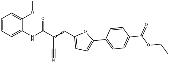 ethyl 4-{5-[2-cyano-3-(2-methoxyanilino)-3-oxo-1-propenyl]-2-furyl}benzoate Struktur