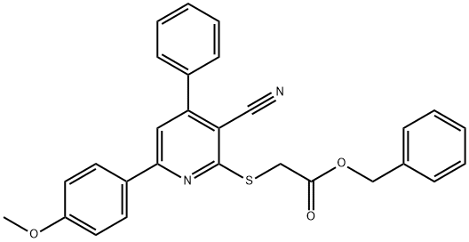 benzyl {[3-cyano-6-(4-methoxyphenyl)-4-phenyl-2-pyridinyl]sulfanyl}acetate Struktur