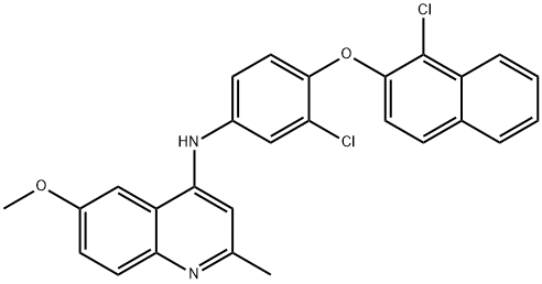 N-{3-chloro-4-[(1-chloro-2-naphthyl)oxy]phenyl}-6-methoxy-2-methyl-4-quinolinamine Struktur