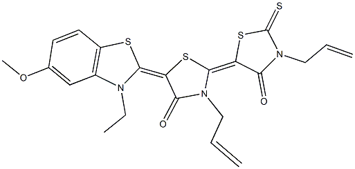 3,3'-diallyl-5-(3-ethyl-5-methoxy-1,3-benzothiazol-2(3H)-ylidene)-2'-thioxo-2,5'-bis[1,3-thiazolidin-2-ylidene]-4,4'-dione Struktur