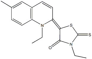 3-ethyl-5-(1-ethyl-6-methyl-2(1H)-quinolinylidene)-2-thioxo-1,3-thiazolidin-4-one Struktur