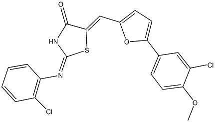 5-{[5-(3-chloro-4-methoxyphenyl)-2-furyl]methylene}-2-[(2-chlorophenyl)imino]-1,3-thiazolidin-4-one Struktur