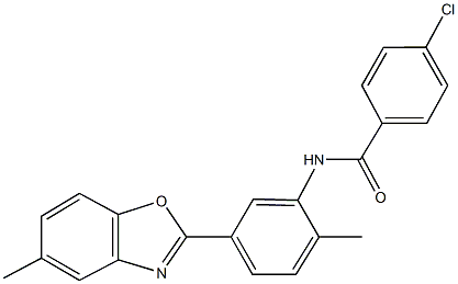 4-chloro-N-[2-methyl-5-(5-methyl-1,3-benzoxazol-2-yl)phenyl]benzamide Struktur