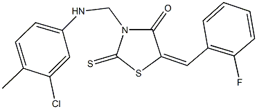 3-[(3-chloro-4-methylanilino)methyl]-5-(2-fluorobenzylidene)-2-thioxo-1,3-thiazolidin-4-one Struktur