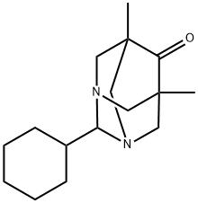 2-cyclohexyl-5,7-dimethyl-1,3-diazatricyclo[3.3.1.1~3,7~]decan-6-one Struktur