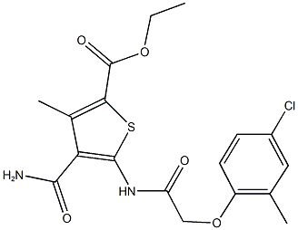 ethyl 4-(aminocarbonyl)-5-{[(4-chloro-2-methylphenoxy)acetyl]amino}-3-methyl-2-thiophenecarboxylate Struktur