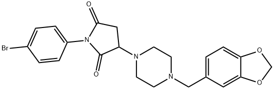 3-[4-(1,3-benzodioxol-5-ylmethyl)-1-piperazinyl]-1-(4-bromophenyl)-2,5-pyrrolidinedione Struktur