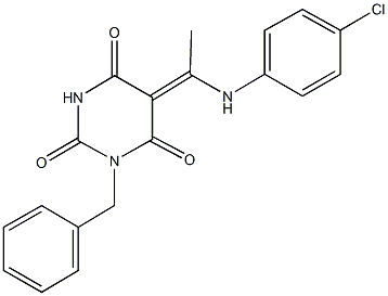 1-benzyl-5-[1-(4-chloroanilino)ethylidene]-2,4,6(1H,3H,5H)-pyrimidinetrione Struktur