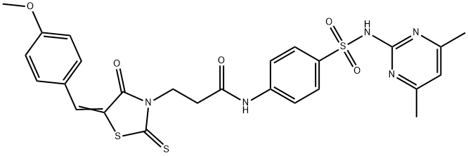 N-(4-{[(4,6-dimethyl-2-pyrimidinyl)amino]sulfonyl}phenyl)-3-[5-(4-methoxybenzylidene)-4-oxo-2-thioxo-1,3-thiazolidin-3-yl]propanamide Struktur