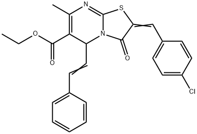 ethyl 2-(4-chlorobenzylidene)-7-methyl-3-oxo-5-(2-phenylvinyl)-2,3-dihydro-5H-[1,3]thiazolo[3,2-a]pyrimidine-6-carboxylate Struktur