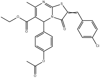 ethyl 5-[4-(acetyloxy)phenyl]-2-(4-chlorobenzylidene)-7-methyl-3-oxo-2,3-dihydro-5H-[1,3]thiazolo[3,2-a]pyrimidine-6-carboxylate Struktur