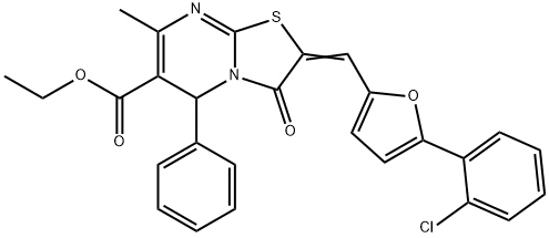 ethyl 2-{[5-(2-chlorophenyl)-2-furyl]methylene}-7-methyl-3-oxo-5-phenyl-2,3-dihydro-5H-[1,3]thiazolo[3,2-a]pyrimidine-6-carboxylate Struktur