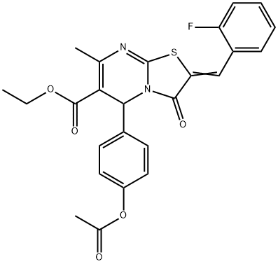 ethyl 5-[4-(acetyloxy)phenyl]-2-(2-fluorobenzylidene)-7-methyl-3-oxo-2,3-dihydro-5H-[1,3]thiazolo[3,2-a]pyrimidine-6-carboxylate Struktur