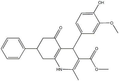 methyl 4-[4-hydroxy-3-(methyloxy)phenyl]-2-methyl-5-oxo-7-phenyl-1,4,5,6,7,8-hexahydroquinoline-3-carboxylate Struktur