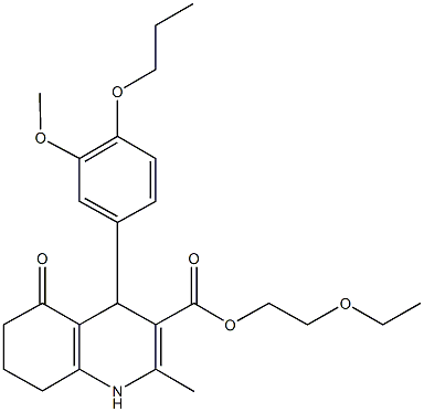 2-ethoxyethyl 4-(3-methoxy-4-propoxyphenyl)-2-methyl-5-oxo-1,4,5,6,7,8-hexahydro-3-quinolinecarboxylate Struktur