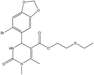 2-(ethylsulfanyl)ethyl 4-(6-bromo-1,3-benzodioxol-5-yl)-1,6-dimethyl-2-oxo-1,2,3,4-tetrahydro-5-pyrimidinecarboxylate Struktur