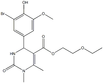 2-ethoxyethyl 4-(3-bromo-4-hydroxy-5-methoxyphenyl)-1,6-dimethyl-2-oxo-1,2,3,4-tetrahydro-5-pyrimidinecarboxylate Struktur