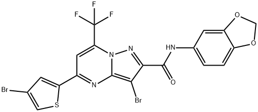 N-(1,3-benzodioxol-5-yl)-3-bromo-5-(4-bromo-2-thienyl)-7-(trifluoromethyl)pyrazolo[1,5-a]pyrimidine-2-carboxamide Struktur