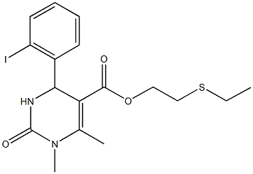 2-(ethylsulfanyl)ethyl 4-(2-iodophenyl)-1,6-dimethyl-2-oxo-1,2,3,4-tetrahydro-5-pyrimidinecarboxylate Struktur