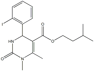 isopentyl 4-(2-iodophenyl)-1,6-dimethyl-2-oxo-1,2,3,4-tetrahydro-5-pyrimidinecarboxylate Struktur