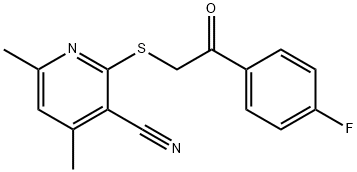 2-{[2-(4-fluorophenyl)-2-oxoethyl]sulfanyl}-4,6-dimethylnicotinonitrile Struktur