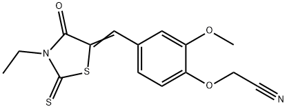 {4-[(3-ethyl-4-oxo-2-thioxo-1,3-thiazolidin-5-ylidene)methyl]-2-methoxyphenoxy}acetonitrile Struktur