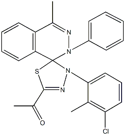 1-[4'-(3-chloro-2-methylphenyl)-4-methyl-2-phenyl-1,2,4',5'-tetrahydrospiro(phthalazine-1,5'-{1,3,4}-thiadiazole)-2'-yl]ethanone Struktur