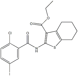 ethyl 2-[(2-chloro-5-iodobenzoyl)amino]-4,5,6,7-tetrahydro-1-benzothiophene-3-carboxylate Struktur