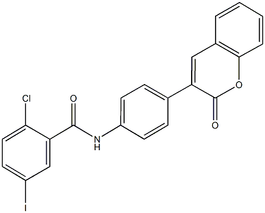 2-chloro-5-iodo-N-[4-(2-oxo-2H-chromen-3-yl)phenyl]benzamide Struktur