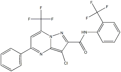 3-chloro-5-phenyl-7-(trifluoromethyl)-N-[2-(trifluoromethyl)phenyl]pyrazolo[1,5-a]pyrimidine-2-carboxamide Struktur