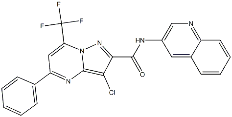 3-chloro-5-phenyl-N-(3-quinolinyl)-7-(trifluoromethyl)pyrazolo[1,5-a]pyrimidine-2-carboxamide Struktur