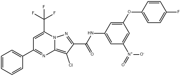 3-chloro-N-{3-(4-fluorophenoxy)-5-nitrophenyl}-5-phenyl-7-(trifluoromethyl)pyrazolo[1,5-a]pyrimidine-2-carboxamide Struktur