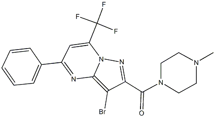 3-bromo-2-[(4-methyl-1-piperazinyl)carbonyl]-5-phenyl-7-(trifluoromethyl)pyrazolo[1,5-a]pyrimidine Struktur