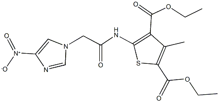 diethyl 5-[({4-nitro-1H-imidazol-1-yl}acetyl)amino]-3-methyl-2,4-thiophenedicarboxylate Struktur