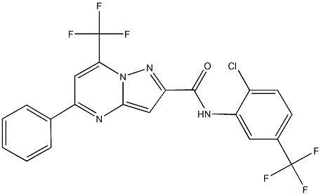 N-[2-chloro-5-(trifluoromethyl)phenyl]-5-phenyl-7-(trifluoromethyl)pyrazolo[1,5-a]pyrimidine-2-carboxamide Struktur