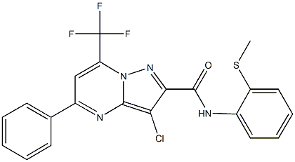 3-chloro-N-[2-(methylsulfanyl)phenyl]-5-phenyl-7-(trifluoromethyl)pyrazolo[1,5-a]pyrimidine-2-carboxamide Struktur