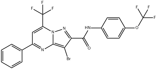 3-bromo-5-phenyl-N-[4-(trifluoromethoxy)phenyl]-7-(trifluoromethyl)pyrazolo[1,5-a]pyrimidine-2-carboxamide Struktur