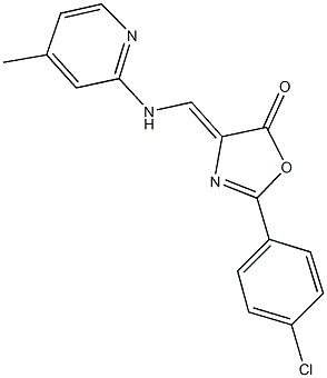 2-(4-chlorophenyl)-4-{[(4-methyl-2-pyridinyl)amino]methylene}-1,3-oxazol-5(4H)-one Struktur