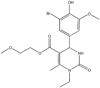 2-methoxyethyl 4-(3-bromo-4-hydroxy-5-methoxyphenyl)-1-ethyl-6-methyl-2-oxo-1,2,3,4-tetrahydro-5-pyrimidinecarboxylate Struktur